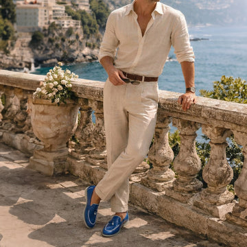 Blue Croco Embossed Yacht Loafer With Rubber Sole