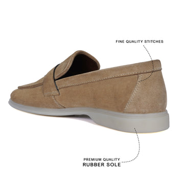 Light weight Beige Loafer in suede Leather with Rubberized sole