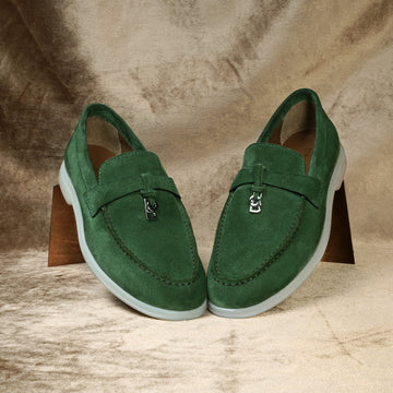 Light Weight Yacht loafer in Green Suede Leather