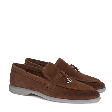 Rustic Suede Leather Loafer with Metal Initial