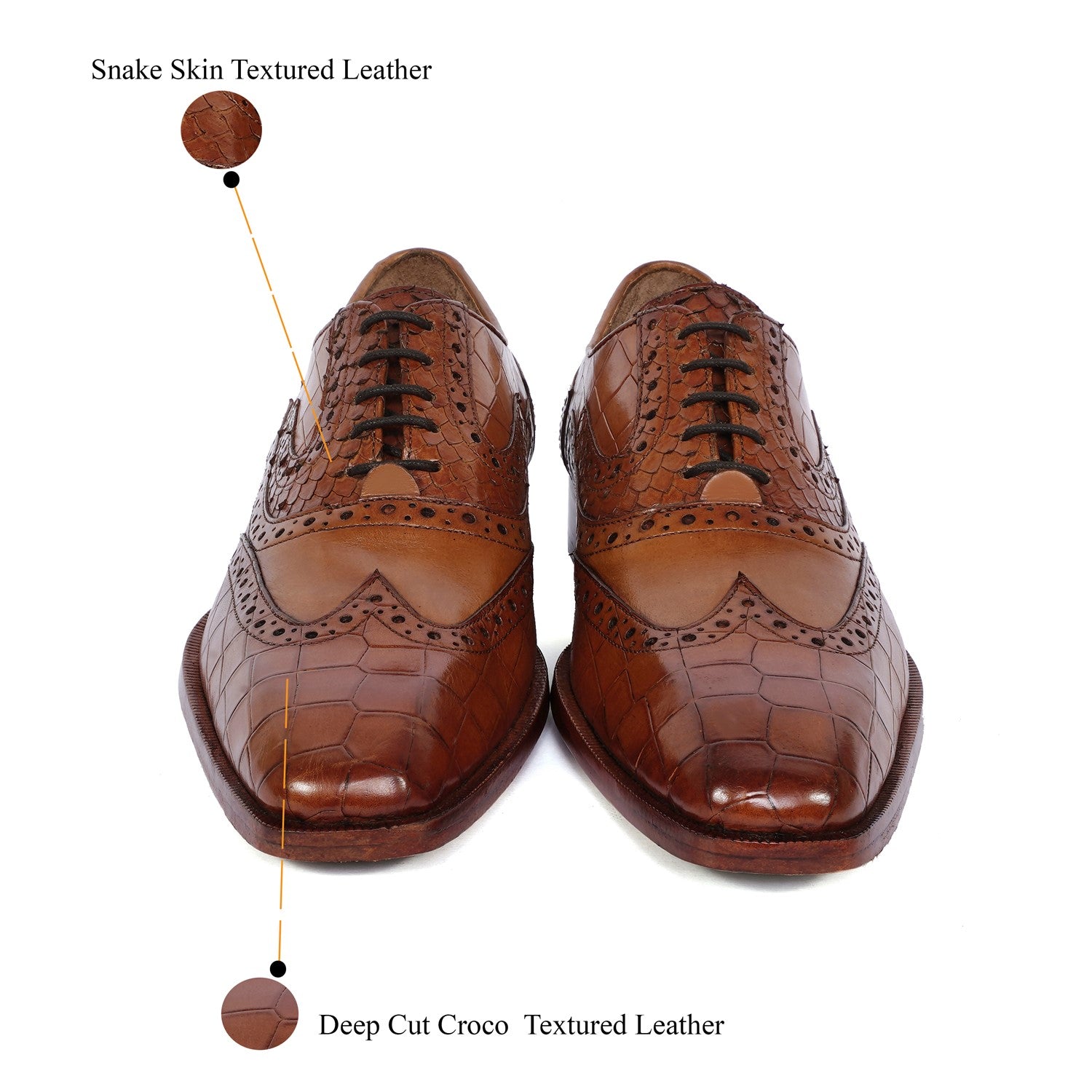 Tan Leather Formal Shoes with Wingtip Punching Brogue Oxford