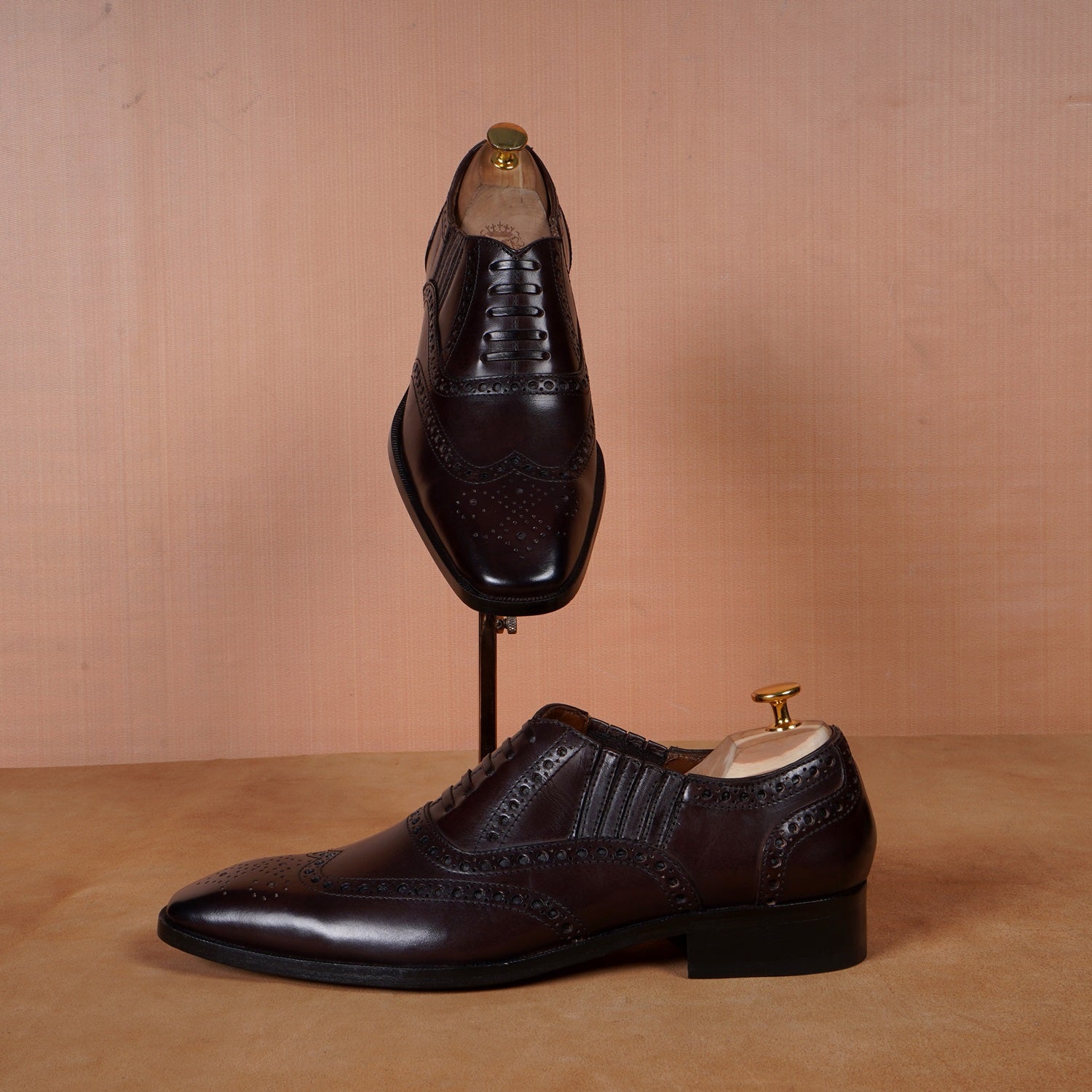 Fixed Lace-Up Lazy Man Formal Shoes in Dark Brown Leather with Stylish