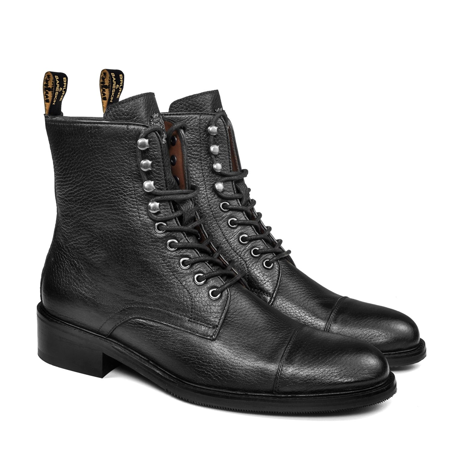 High Ankle Lace-Up Boot in Black Premium Leather