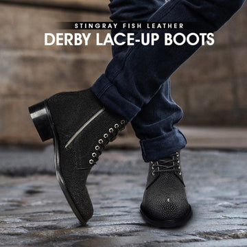 Black Caviar Stingray Fish Leather High Ankle Boot