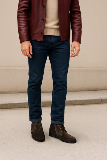 Dark Brown Suede Leather Round Shape Metal Eyes Lace-Up Boots