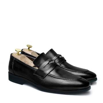 Brand Lion Logo Penny Loafers in Black Leather