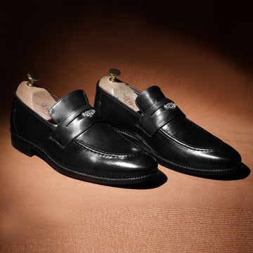 Trademark Lion Logo Penny Black Leather Loafers