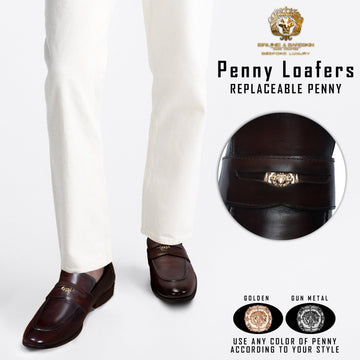 Trademark Lion Logo Penny Loafers in Dark Brown Leather