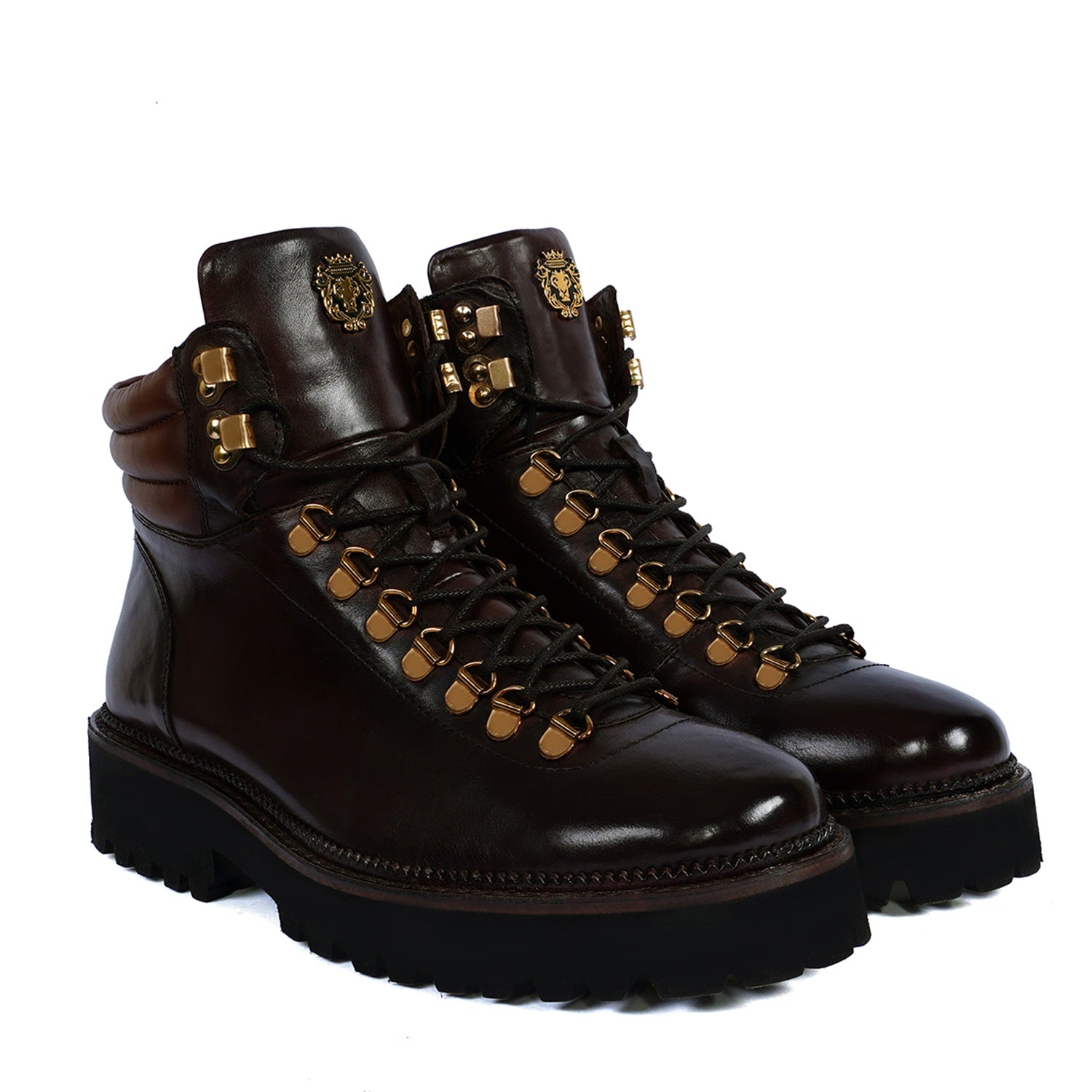 Padded Tri-Collar Light Weight Welt Dark Brown Leather Chunky Boots