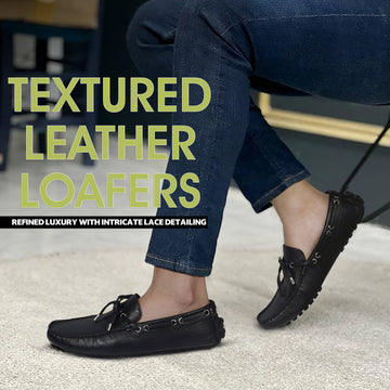 Tassel Bow Driver Loafer with Black Texture Leather