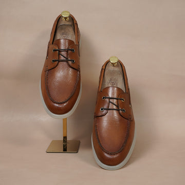 Tan Boat Shoes in Saffiano leather