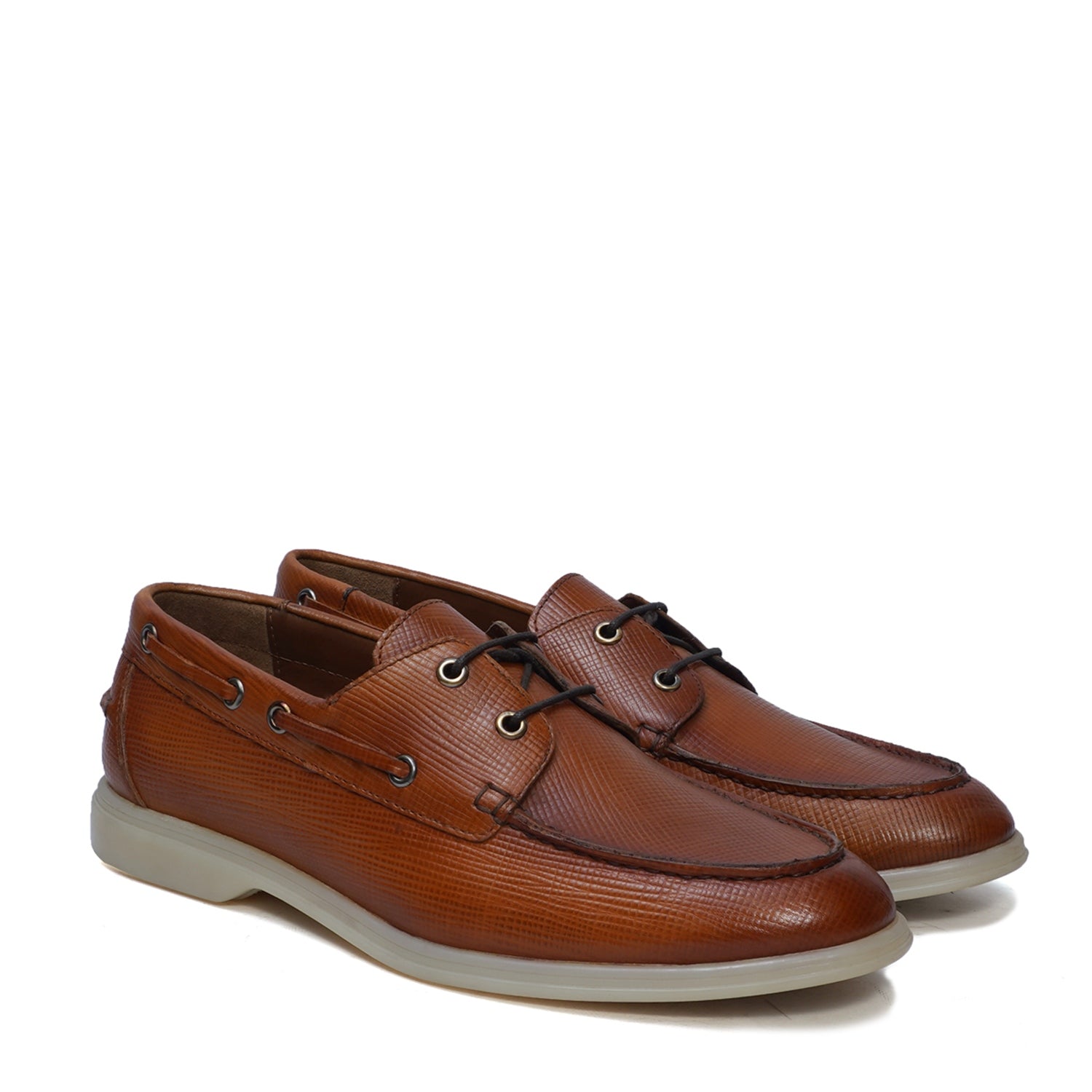 Tan Boat Shoes in Saffiano leather