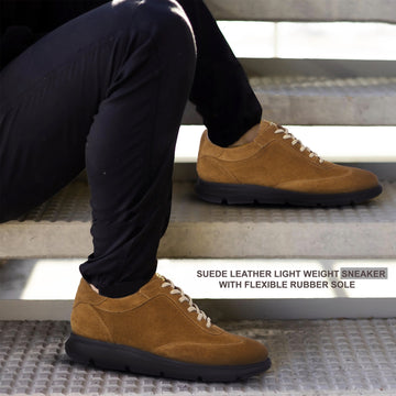 Full Suede Stitched Mid-Top Sneaker in Tan