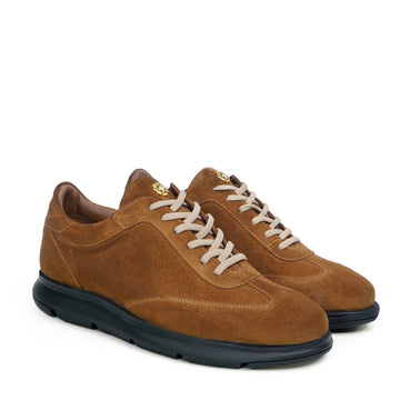Full Suede Stitched Mid-Top Sneaker in Tan