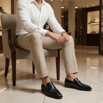 Black Formal Loafer in Deep Cut CrocoLeather