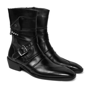 Sleek & Stylish Black Leather Cuban Boot