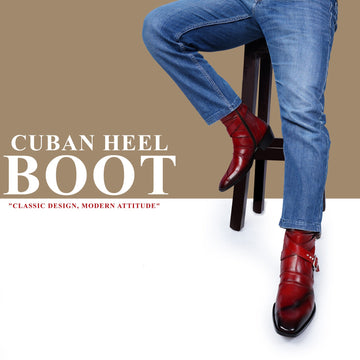 Studded Wrap around Strap Cuban Heel Dress Wine Boots