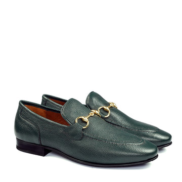 Flexible Back Comfortable Loafers in Green Textured Leather