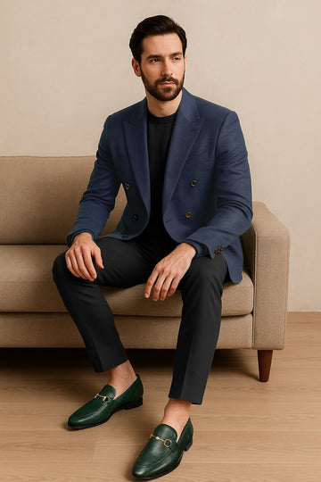 Flexible Back Comfortable Loafers in Green Textured Leather