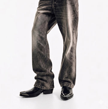 Metallic Cap Toe Cowboy Black Boots
