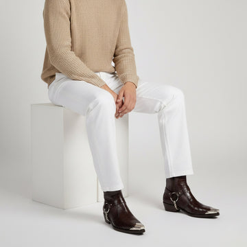 Steel Toe Cowboy Boots With Silver Studd Chain in Dark Brown Leather