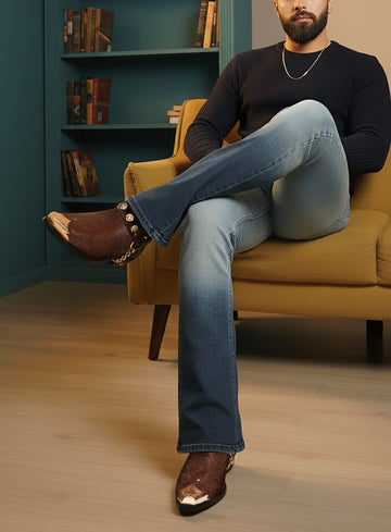 Dark Brown Sting Ray Metal Toe Cap Cowboy Cuban Heel Boots with Removable Straps