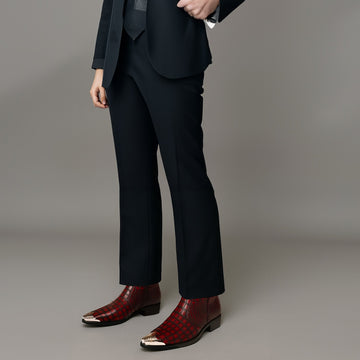 Deep Cut Leather Cowboy Boots with Metallic Toe and Signature Brand Sole