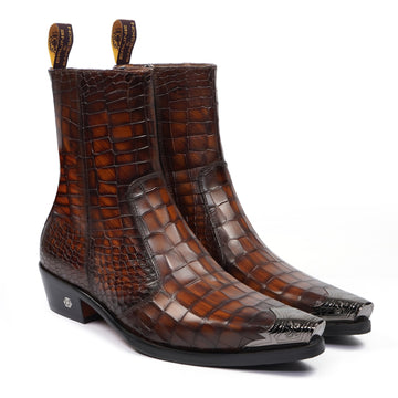 Smokey Finish Leather Steel Toe Cowboy Boots