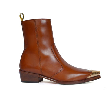 Metallic Cap Toe Tan Cowboy Boots