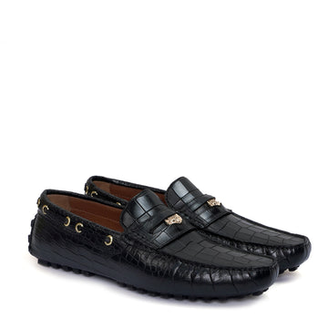 Nubs Driver Sole Black Loafer in Deep Cut Leather