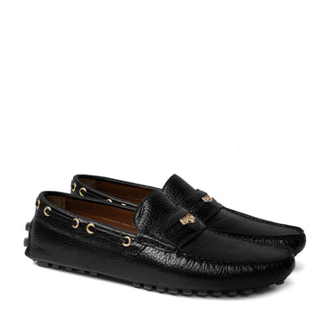 Coined Penny Black Textured Nubs Driver Loafer