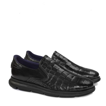 Super Comfy Extra Light Weight Deep Cut Croco Black Sneakers