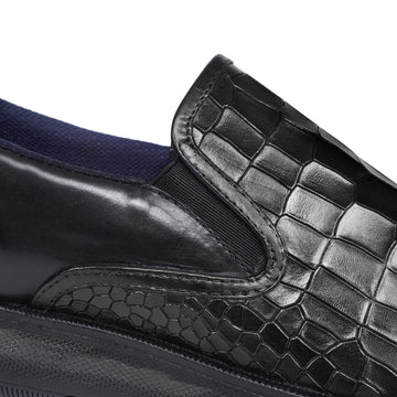 Super Comfy Extra Light Weight Deep Cut Croco Black Sneakers