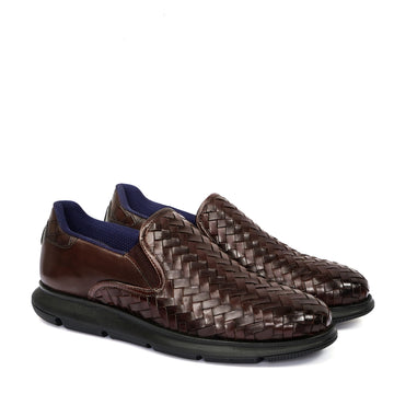 Brown Weaved Sneaker with Extra Light Weight Sole