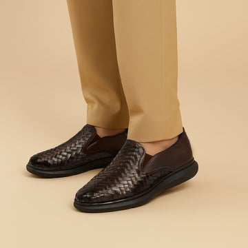 Brown Weaved Sneaker with Extra Light Weight Sole