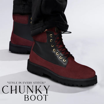 Chunky Boot with Color Combination of Wine & Black Leather