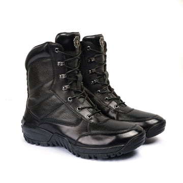 Black High Ankle Leather Military Boots