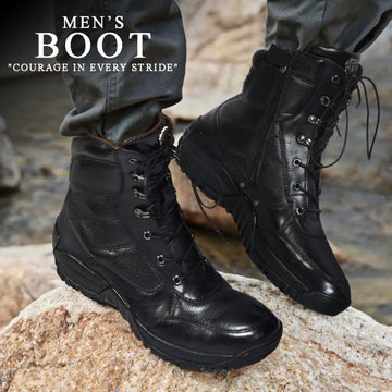 Black High Ankle Leather Military Boots