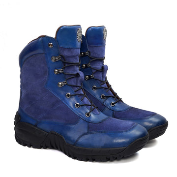 Black High Ankle Suede Leather Military Boots