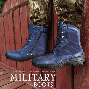 Black High Ankle Suede Leather Military Boots