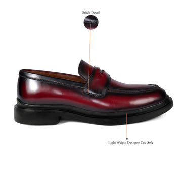 Chunky Wine Leather Loafer with removable Penny and Lightweight sole