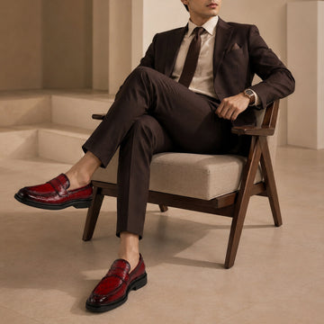 Exotic Wine Ostrich Leather Penny Loafers with Hand-Finished Patina