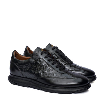 Black Ostrich Leather Light Weight Jogger By Brune & Bareskin