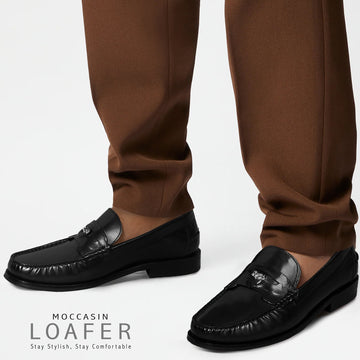 Trademark Lion Logo Penny Lightweight Moccasins in Black Leather