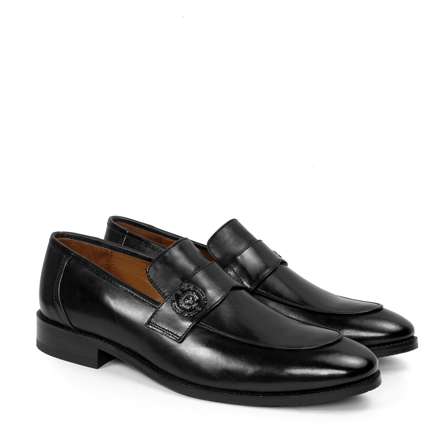 Black Formal Slip on with Gun Metal Lion Logo