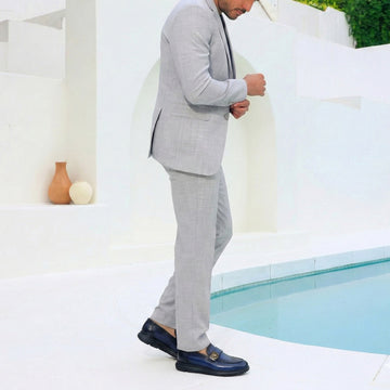 Lightweight Blue Slip-Ons with Golden Lion Chain Emblem