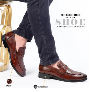 Espresso Quill Vamp with Smooth Sides Ostrich Leather Loafers