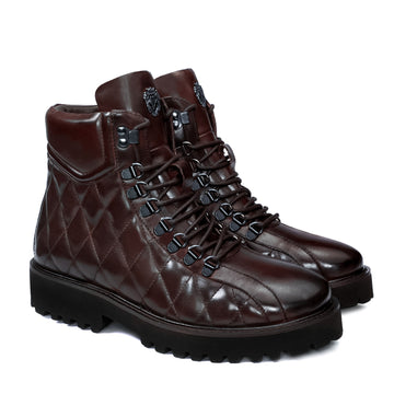Diamond Stitch Light-Weight Brown Chunky Boot