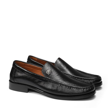 Classic Black Textured Leather Moccasin