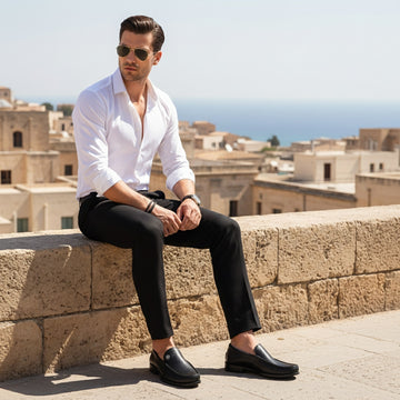 Classic Black Textured Leather Moccasin